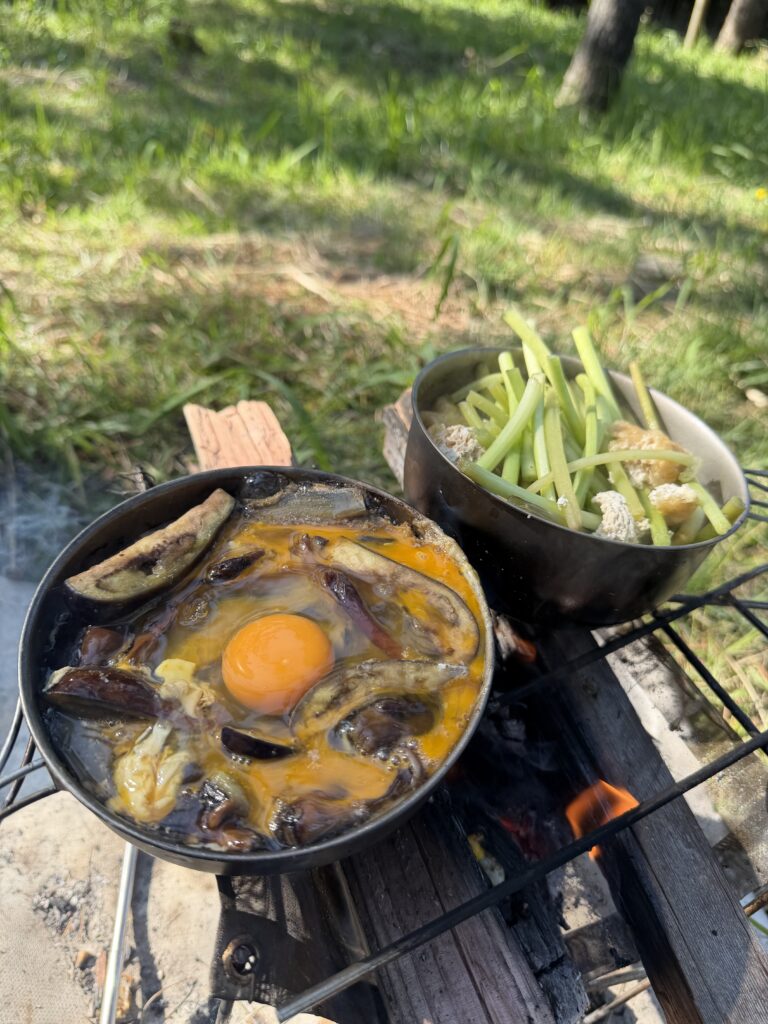 ならたけとナスの卵とじ