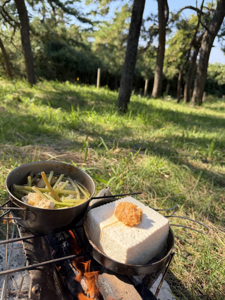 焼き豆腐と芋つるの煮物